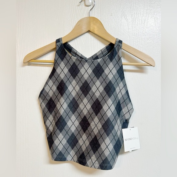 Beyond Yoga Spacedye Refocus Cropped Tank Gray Beyond Argyle Size M NWT - Picture 1 of 8